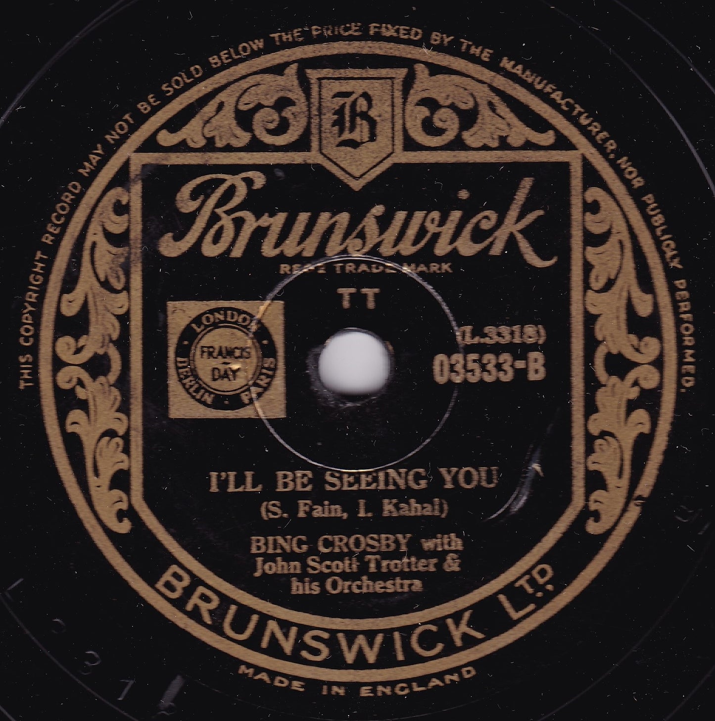 Bing Crosby – Amor, Amor / I'll Be Seeing You (Brunswick 1944) 10" shellac VG/-