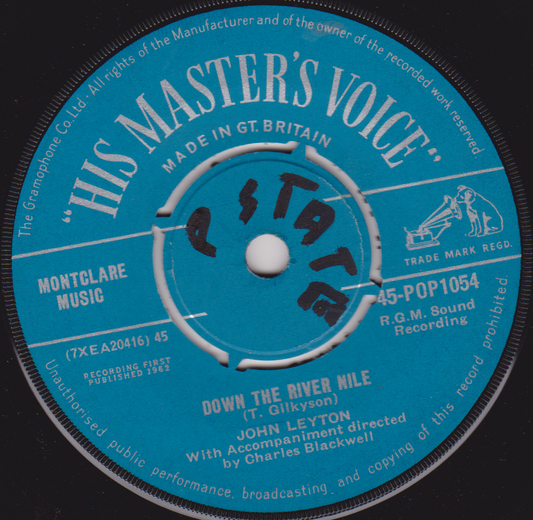 John Leyton - Down The River Nile (HMV 1962) 7" vinyl single VG/-