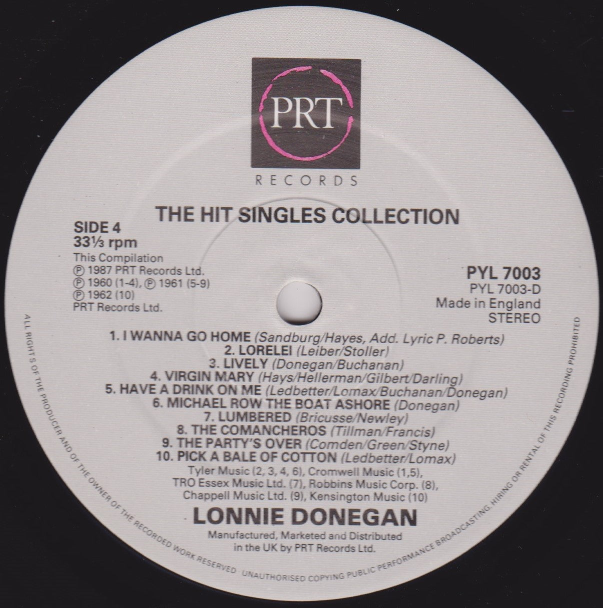 Lonnie Donegan ‎– The Hit Singles Collection (PRT 1987) 2x12" vinyl LP VG/VG