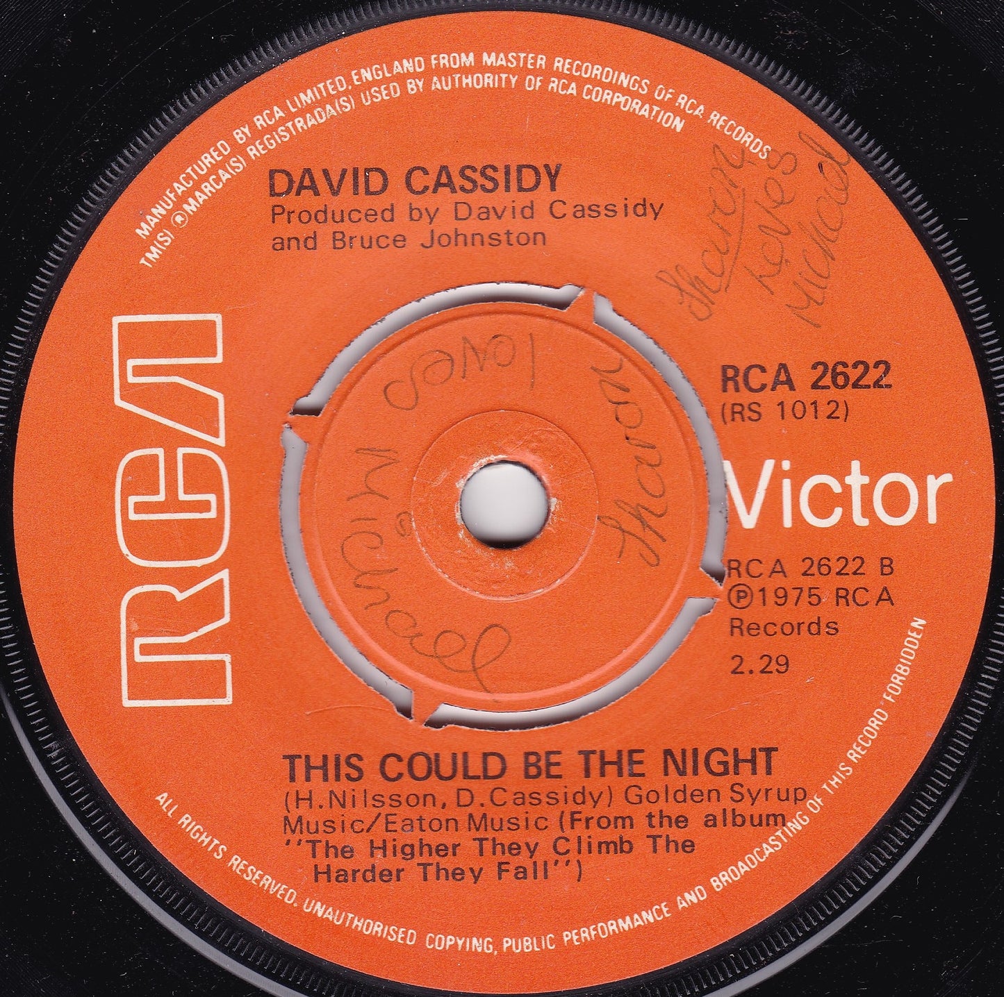 David Cassidy – Darlin' (Bell 1975) 7" vinyl single G+/-