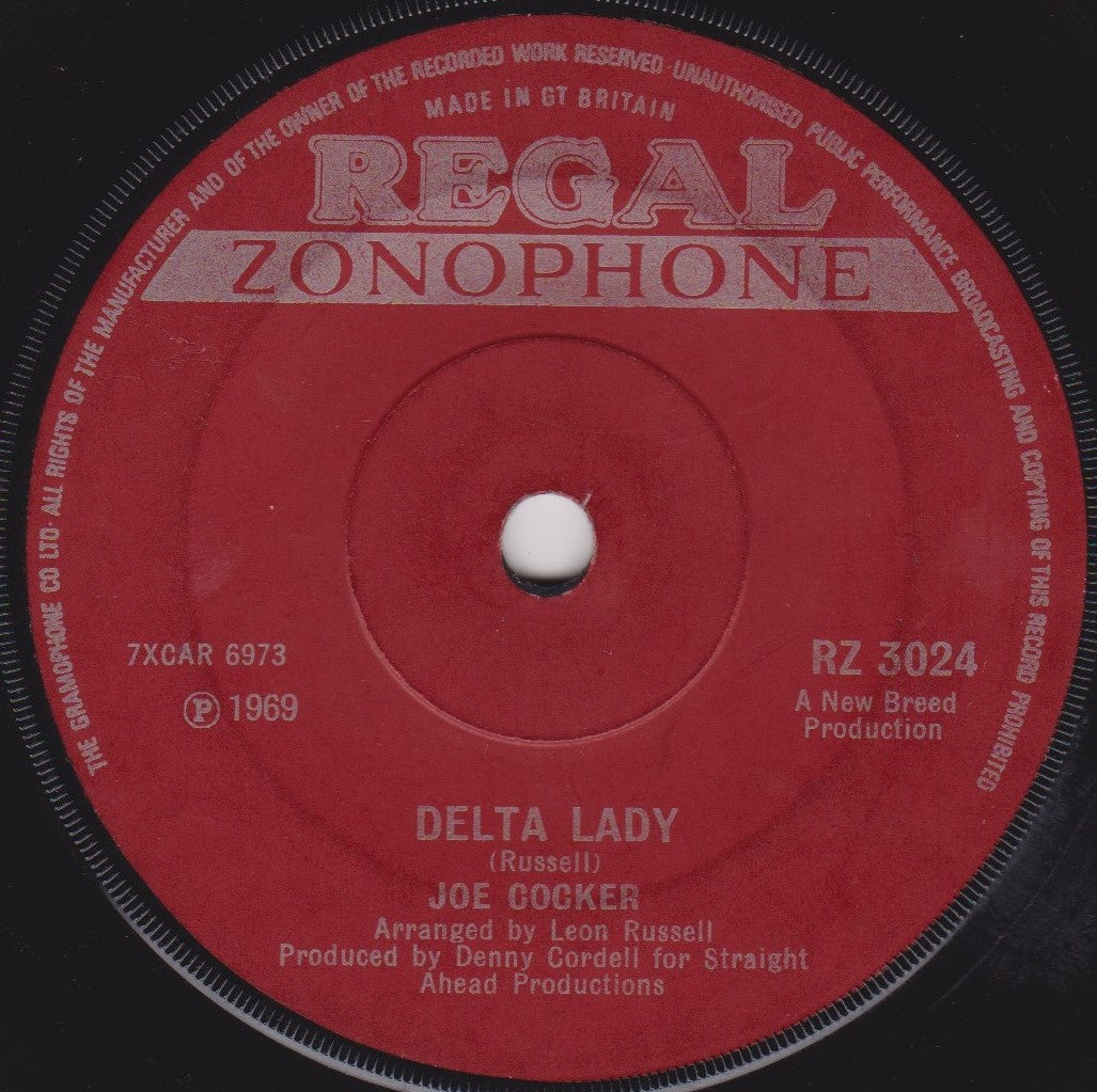 Joe Cocker ‎– Delta Lady (Regal Zonophone 1969) 7" vinyl single VG/-