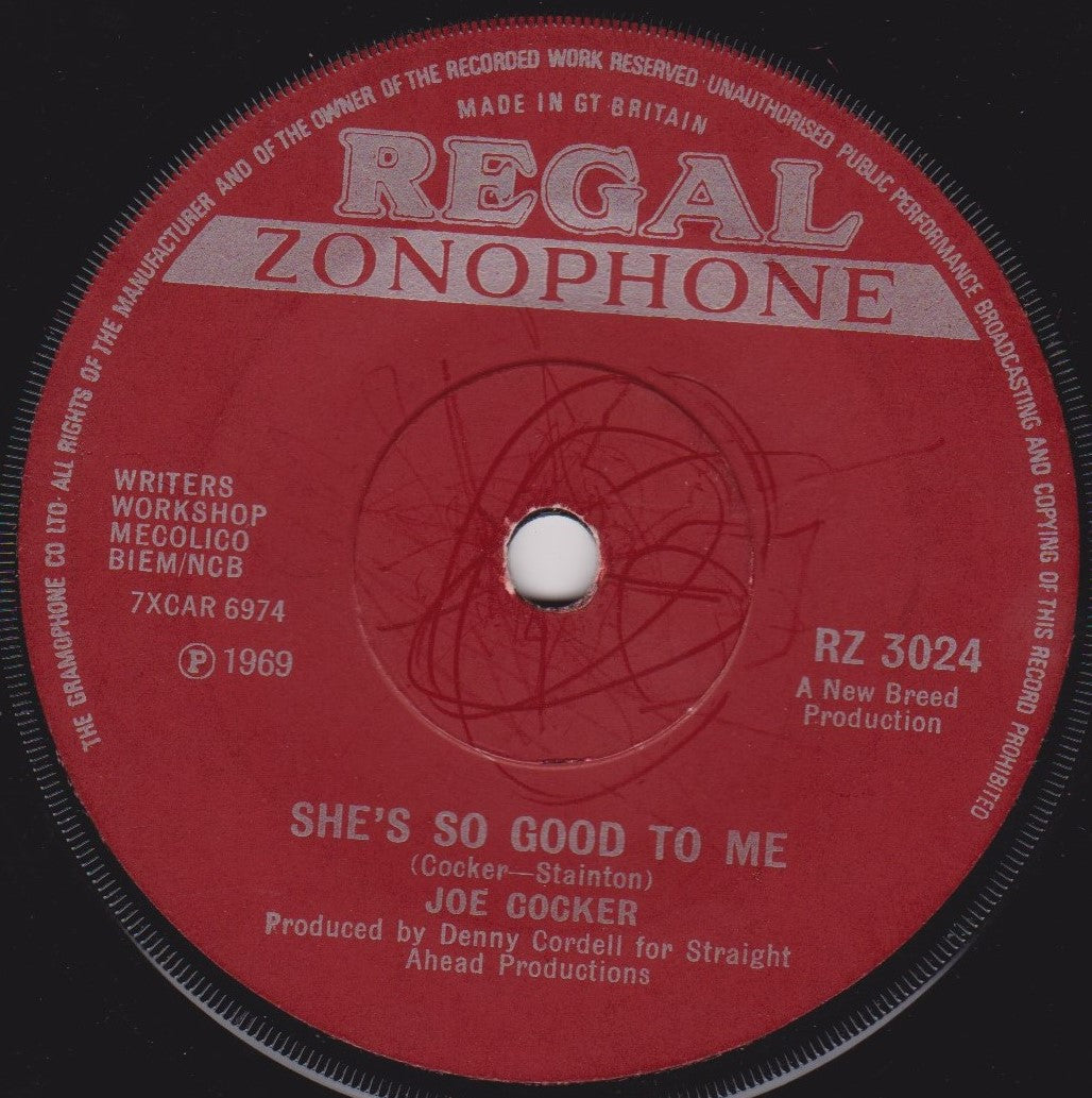 Joe Cocker ‎– Delta Lady (Regal Zonophone 1969) 7" vinyl single VG/-