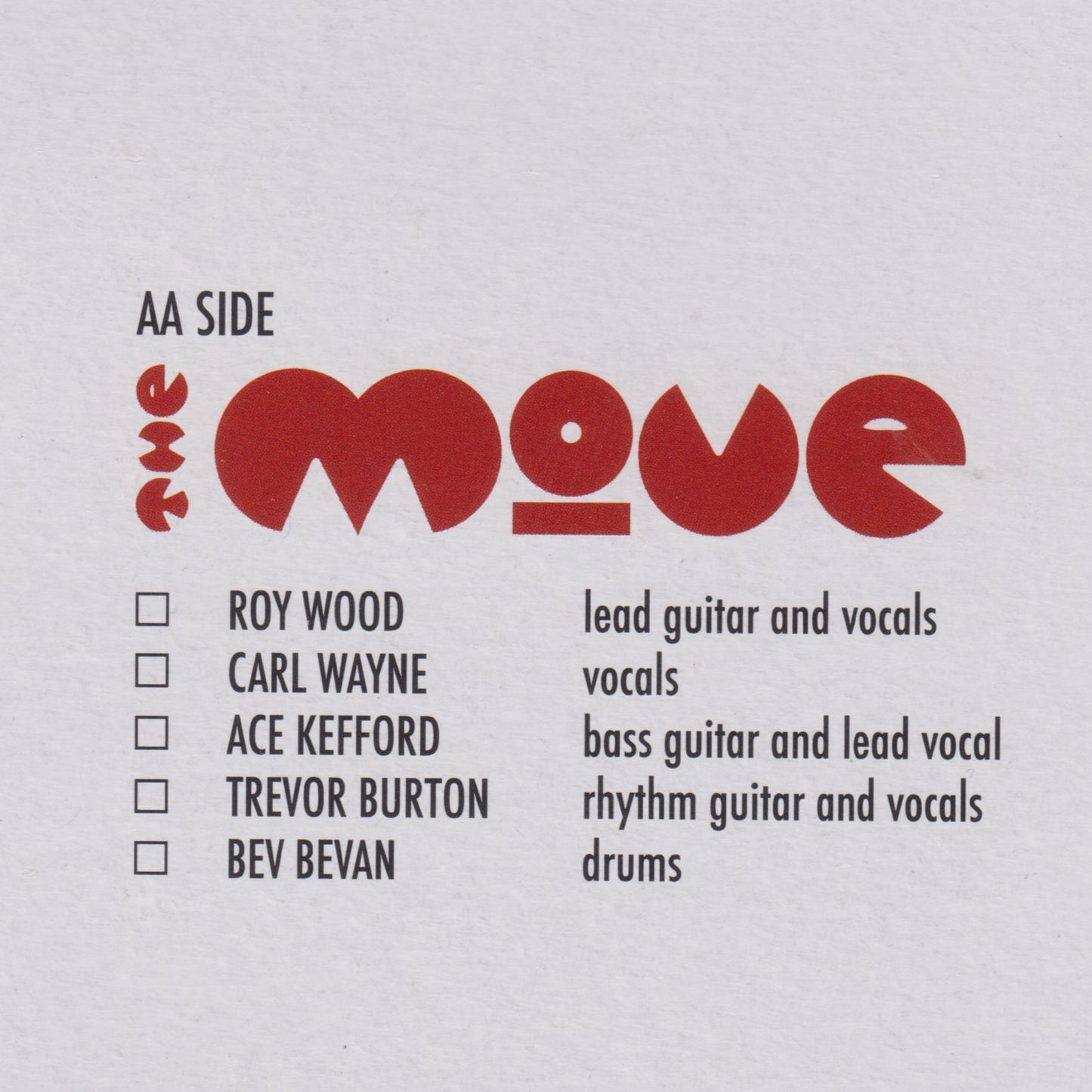 Album cover with 'The Move' band members and their roles on a light gray background