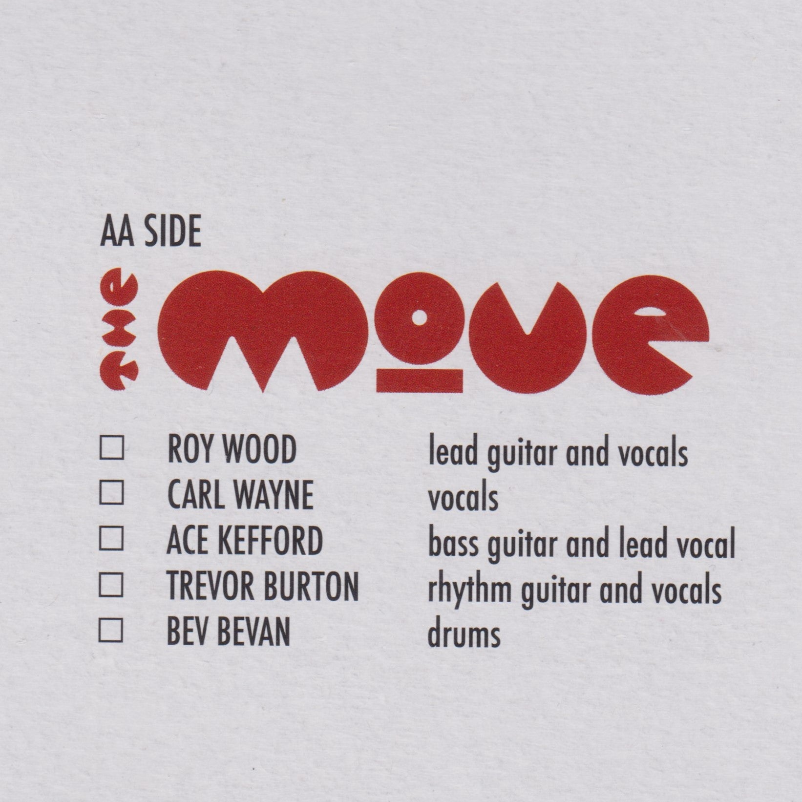 Album cover with 'The Move' band members and their roles on a light gray background