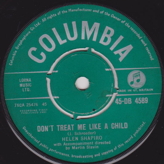 Helen Shapiro – Don't Treat Me Like A Child (Columbia 1961) 7" vinyl single VG/-
