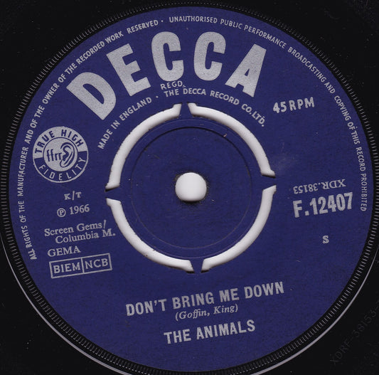 The Animals – Don't Bring Me Down (Decca, 1966) 7" vinyl single VG/-