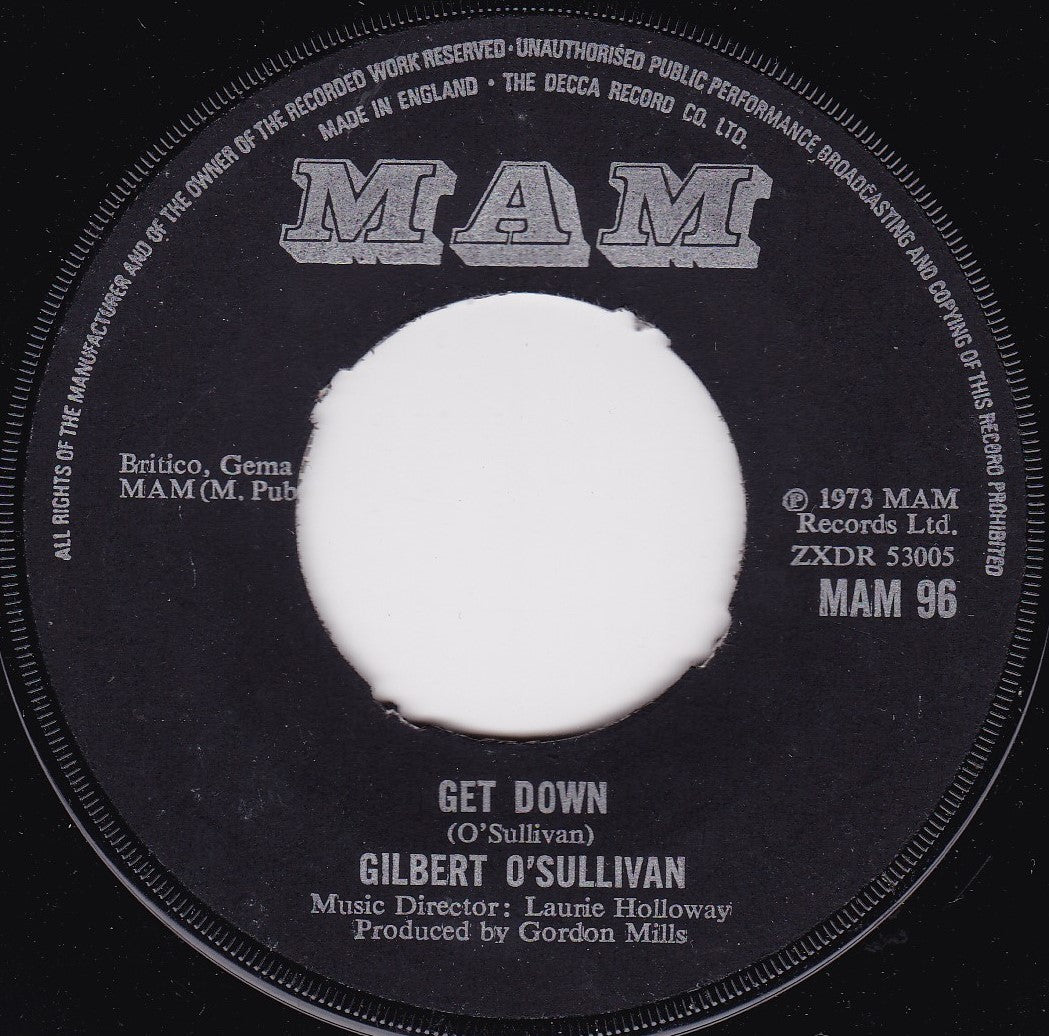 Gilbert O'Sullivan – Get Down (MAM, 1973) 7" vinyl single VG/-