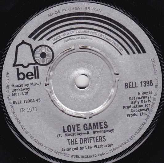 The Drifters ‎– Love Games (Bell 1974) 7" vinyl single G+/-