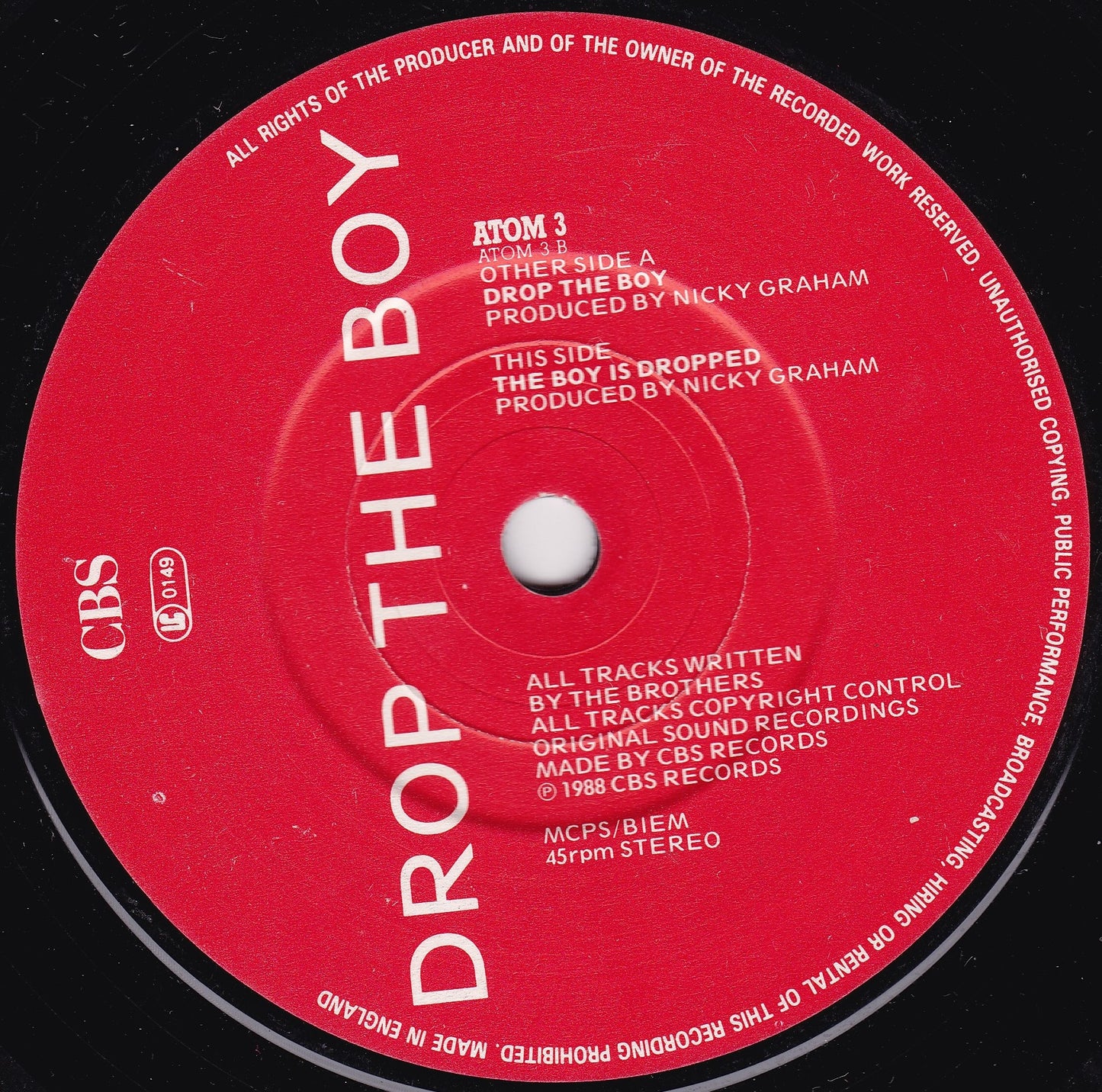 Bros - Drop The Boy (CBS 1988) 7" vinyl single G+/-