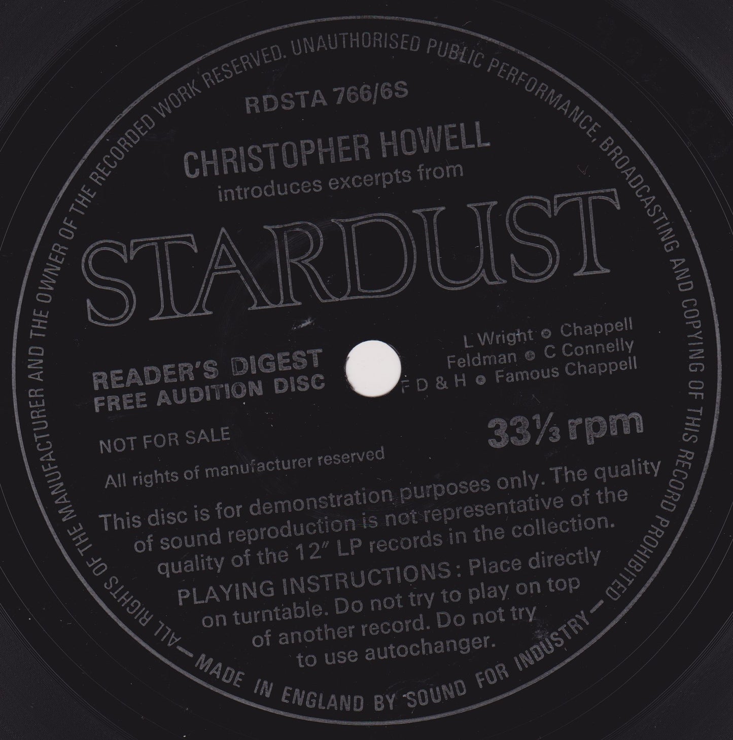 Christopher Howell ‎– Introduces Excerpts From Stardust (Reader's Digest) 7" flexi-disc VG/- single-sided