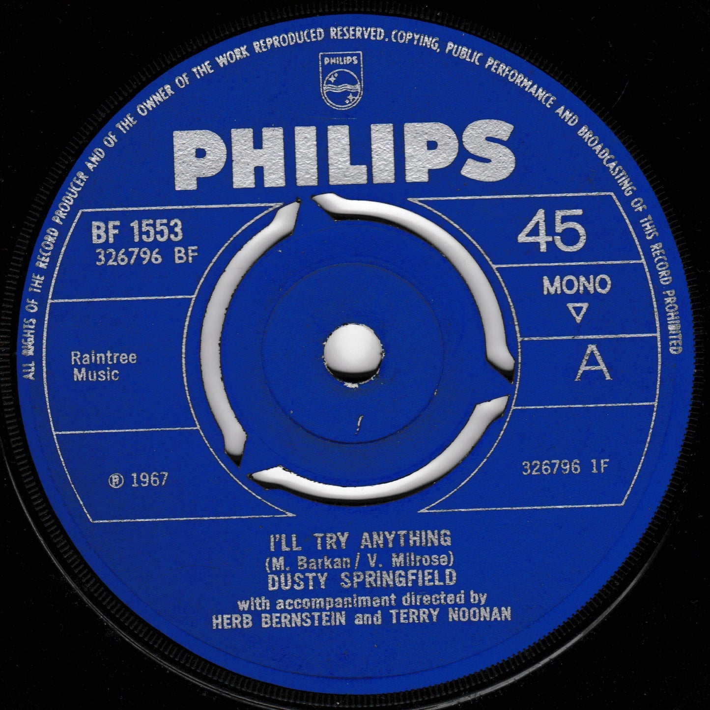 Philips record label with text and design elements on a blue background