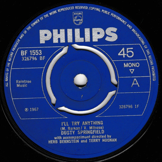 Philips record label with text and design elements on a blue background