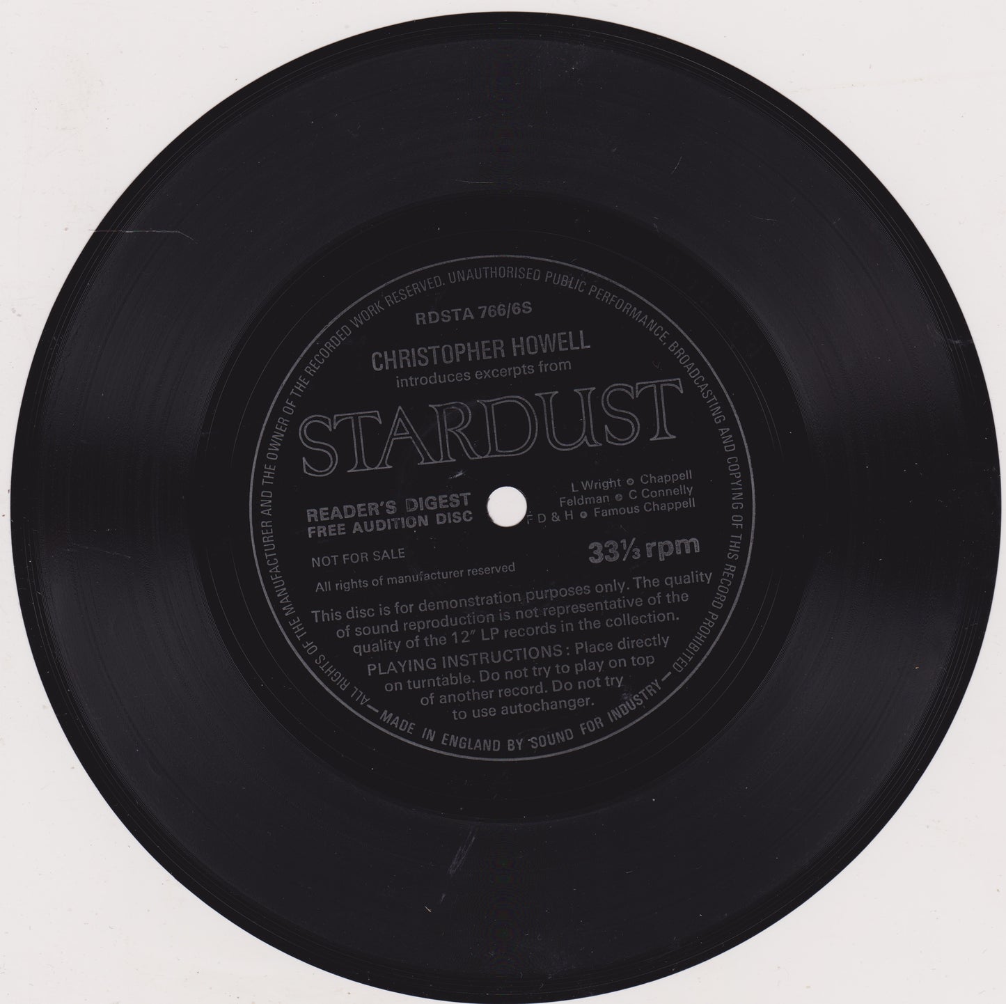 Christopher Howell ‎– Introduces Excerpts From Stardust (Reader's Digest) 7" flexi-disc VG/- single-sided