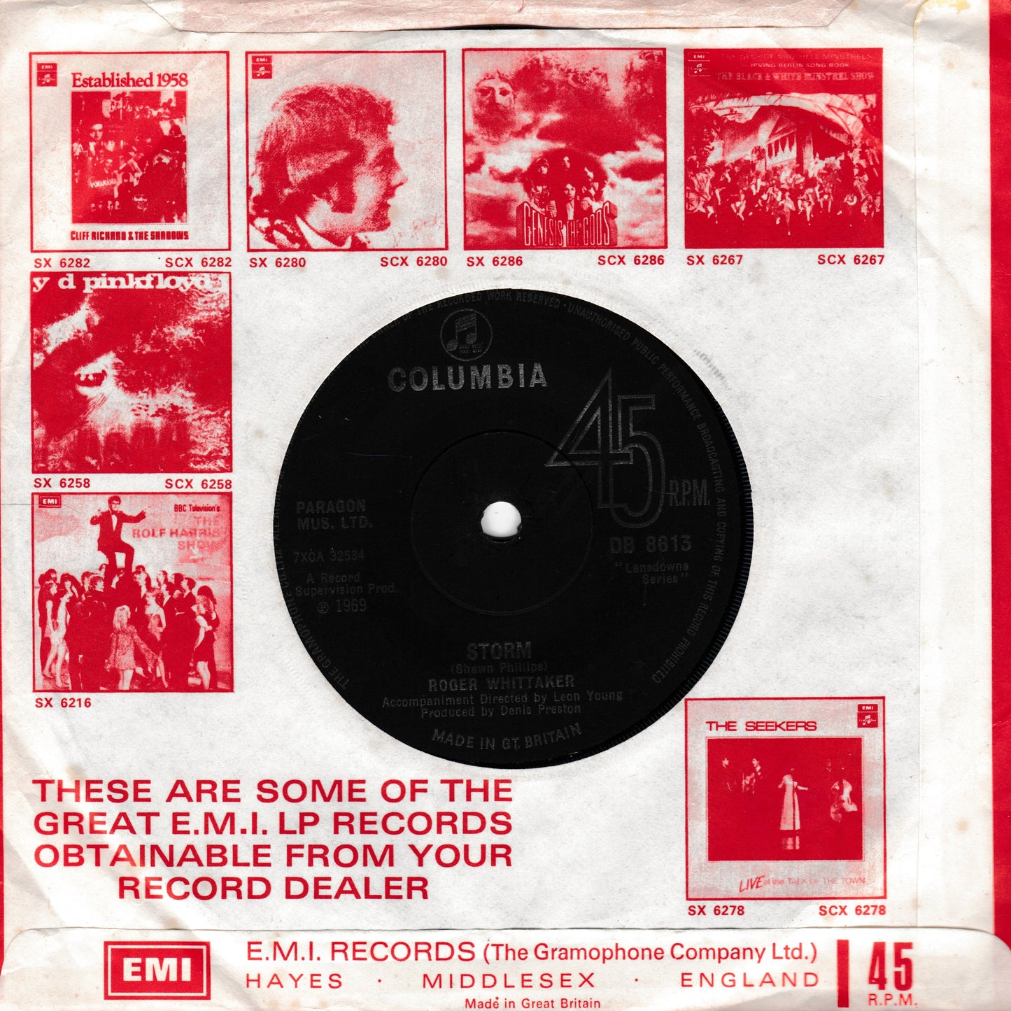 Roger Whittaker - Durham Town (The Leavin') (Columbia 1969) 7" vinyl single VG/VG