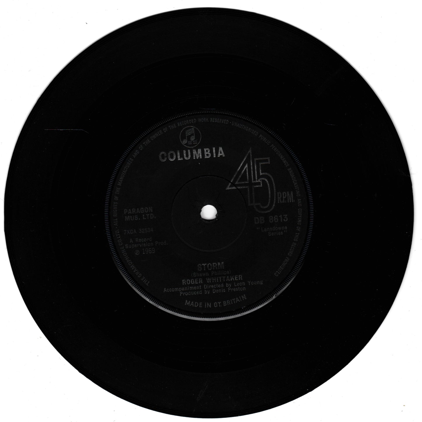 Roger Whittaker - Durham Town (The Leavin') (Columbia 1969) 7" vinyl single VG/VG