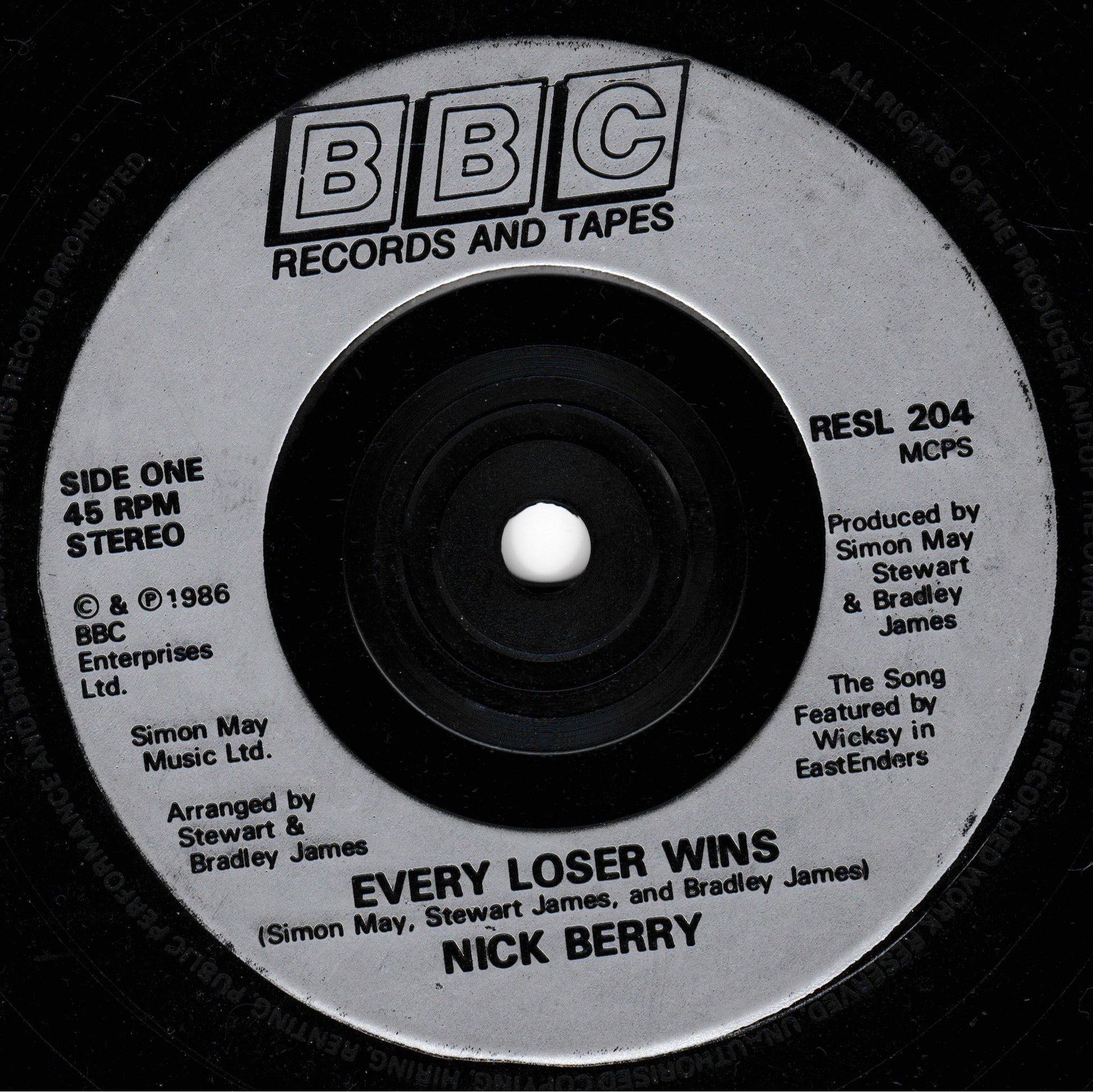 Record label for 'Every Loser Wins' by Nick Berry with BBC Records and Tapes branding.