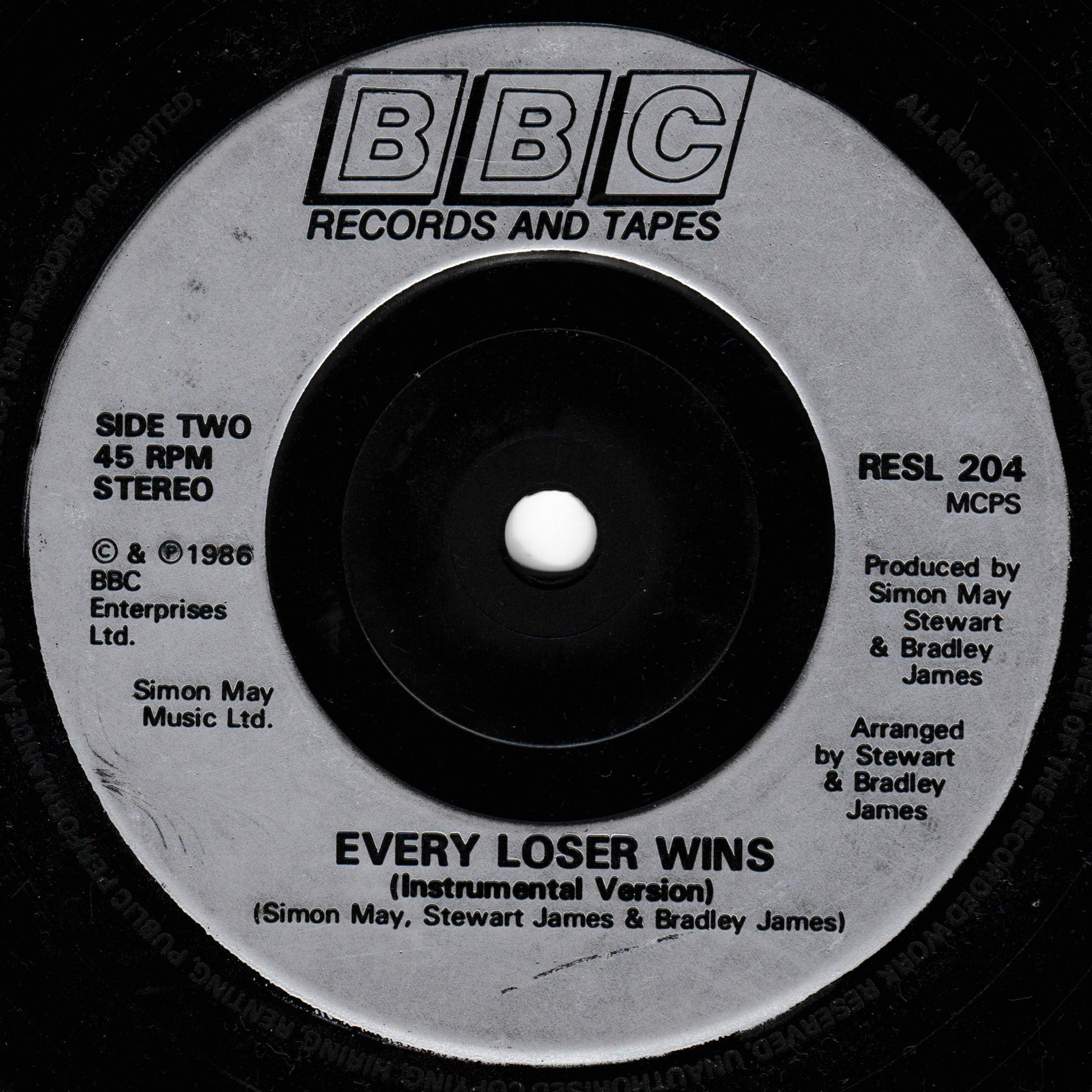 Record label for 'Every Loser Wins' by BBC Records and Tapes