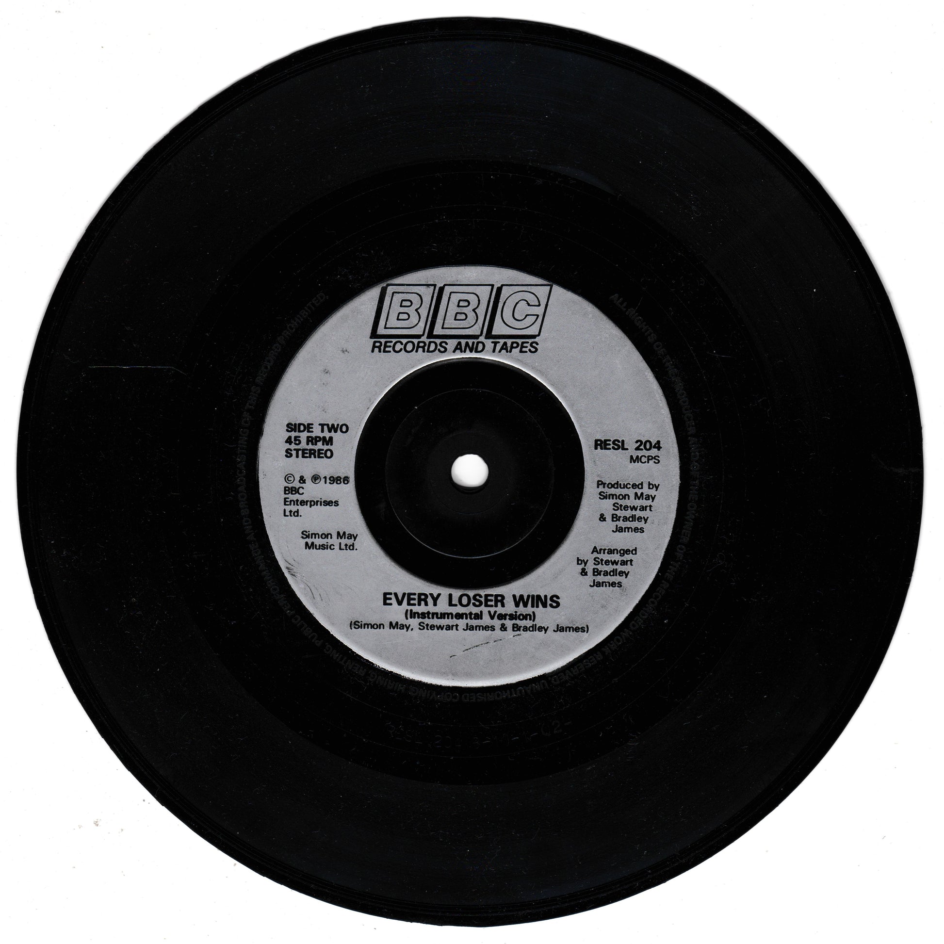 Black vinyl record with white label featuring 'BBC Records and Tapes' branding