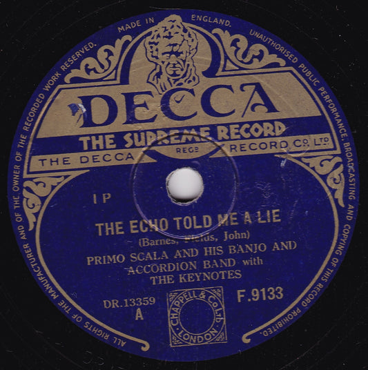 Primo Scala's Banjo & Accordion Band - The Echo Told Me A Lie 10" shellac VG/-