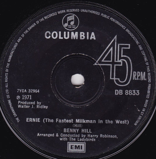 Benny Hill ‎– Ernie (The Fastest Milkman In The West) (1971) 7" vinyl single G+/-