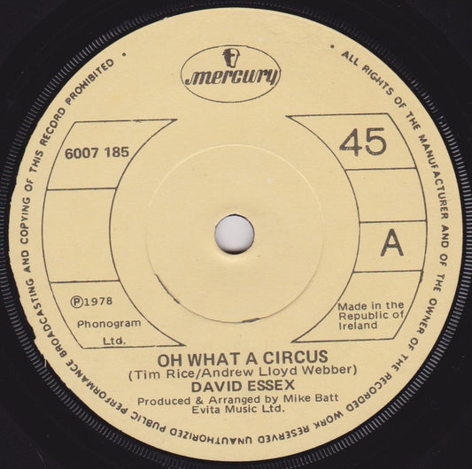 David Essex – Oh What A Circus (Mercury, 1978) 7" vinyl single VG/-