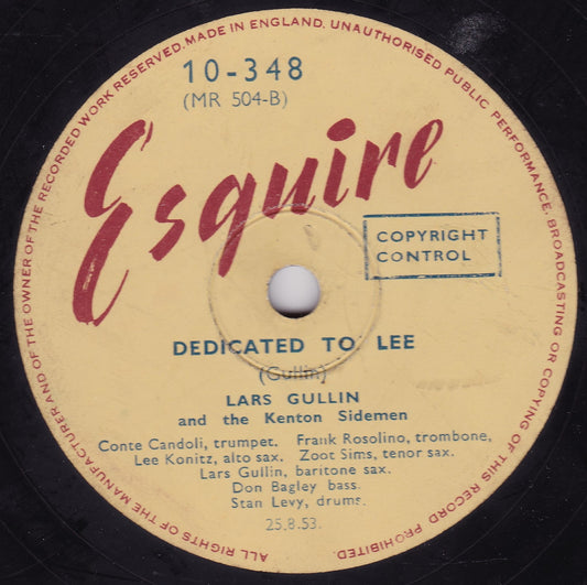 Lars Gullin And The Kenton Sidemen – Dedicated To Lee (Esquire) 10" shellac VG/-