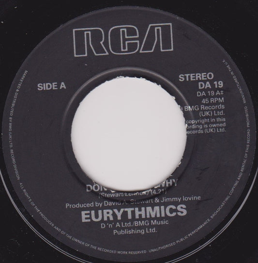 Eurythmics - Don't Ask Me Why / Rich Girl (RCA 1989) 7" vinyl single VG/- jukebox centre
