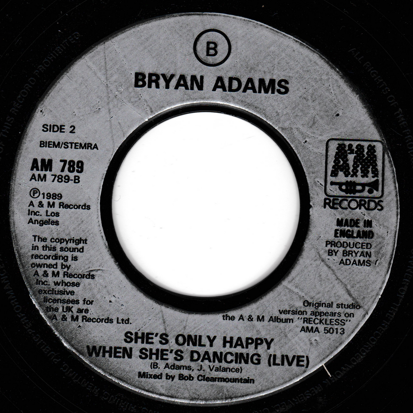 Bryan Adams – (Everything I Do) I Do It For You (A&M 1991) 7" vinyl single VG/- jukebox centre