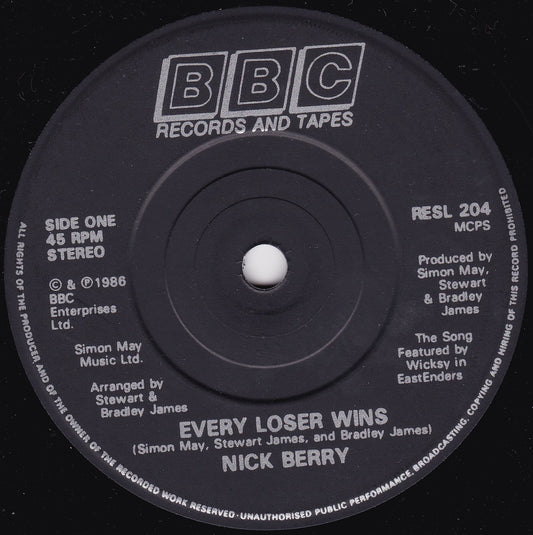 Nick Berry – Every Loser Wins (BBC, 1986) 7" vinyl single VG/-