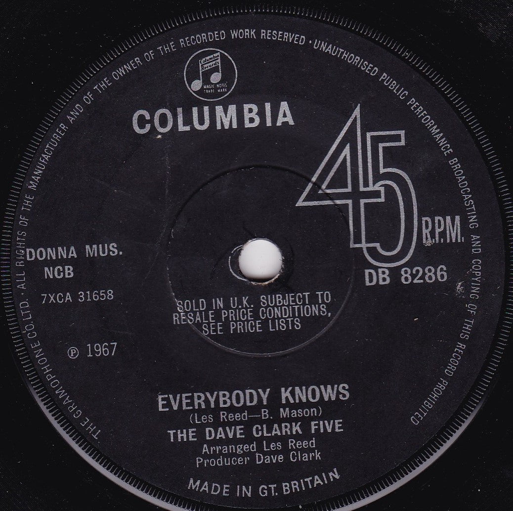 The Dave Clark Five ‎– Everybody Knows (Columbia 1967) 7" vinyl single G+/-