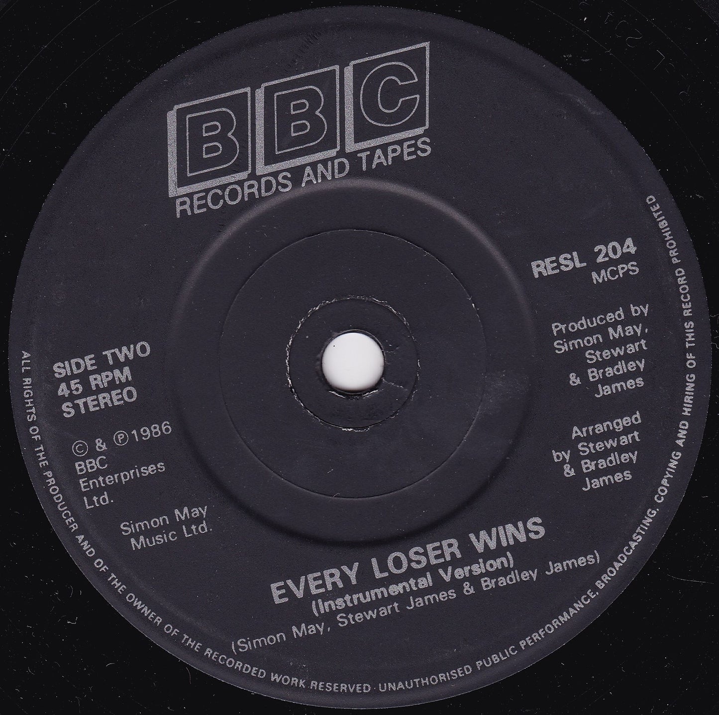 Nick Berry – Every Loser Wins (BBC, 1986) 7" vinyl single VG/-