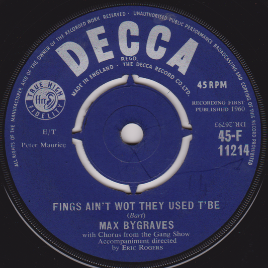 Max Bygraves ‎– Fings Ain't Wot They Used T'Be (Decca 1960) 7" vinyl single VG/-