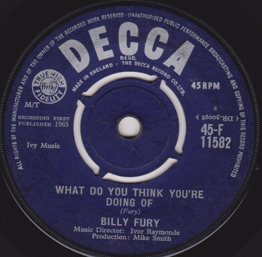 Billy Fury ‎– Like I've Never Been Gone (Decca 1963) 7" vinyl single G+/-