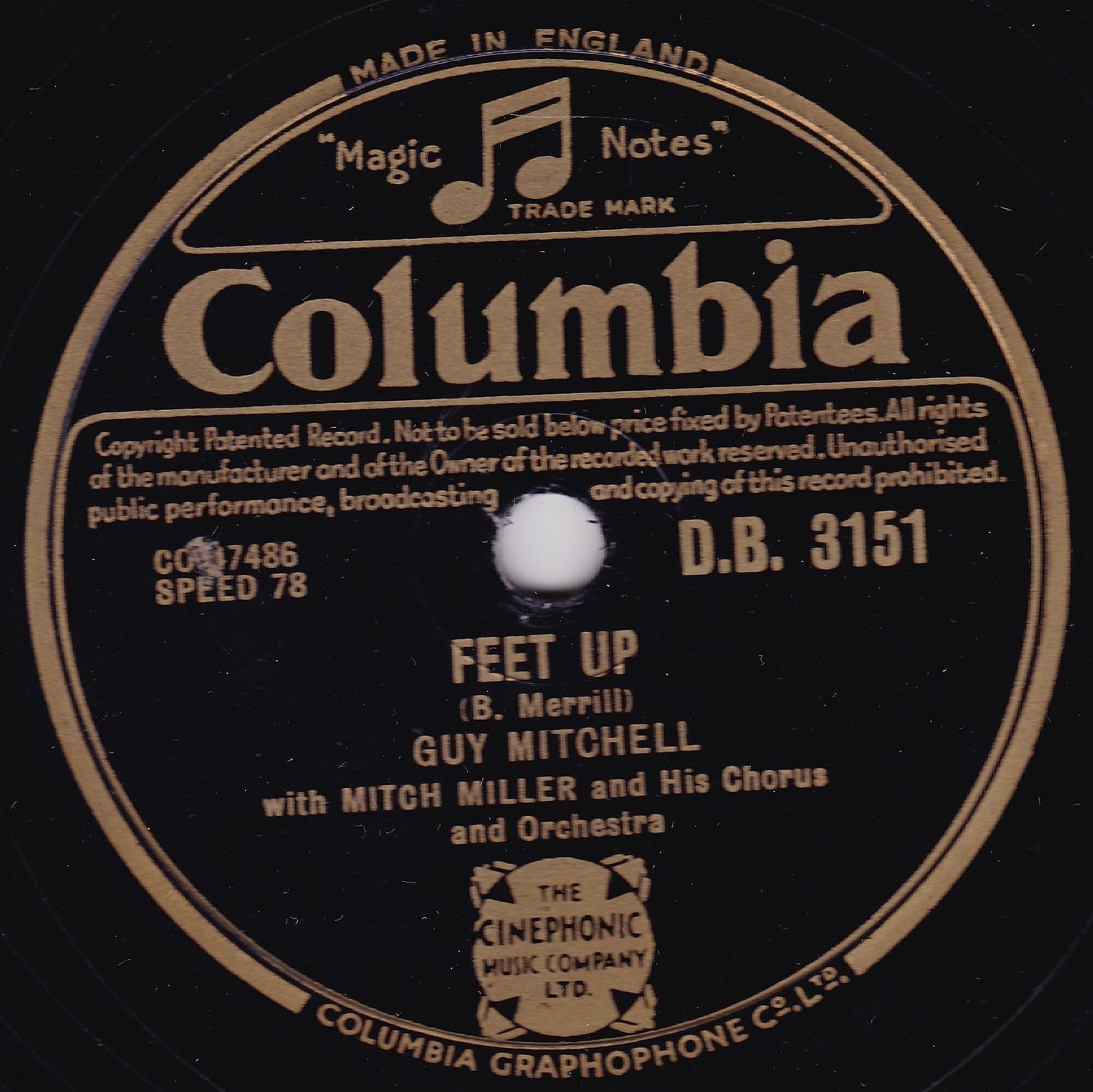 Guy Mitchell - Feet Up / Angels Cry (Columbia 1952) 10" shellac VG/-