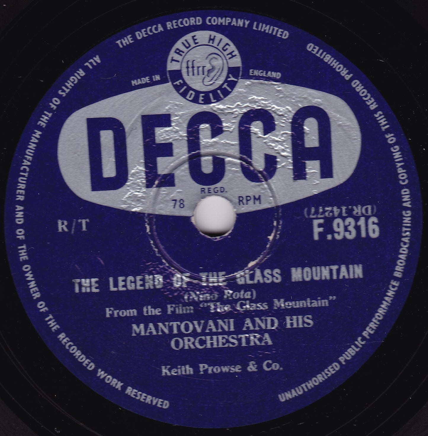 Mantovani And His Orchestra - Festival (Decca) 10" shellac VG/-