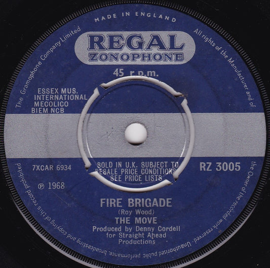 The Move ‎– Fire Brigade (Regal Zonophone 1968) 7" vinyl single G+/-