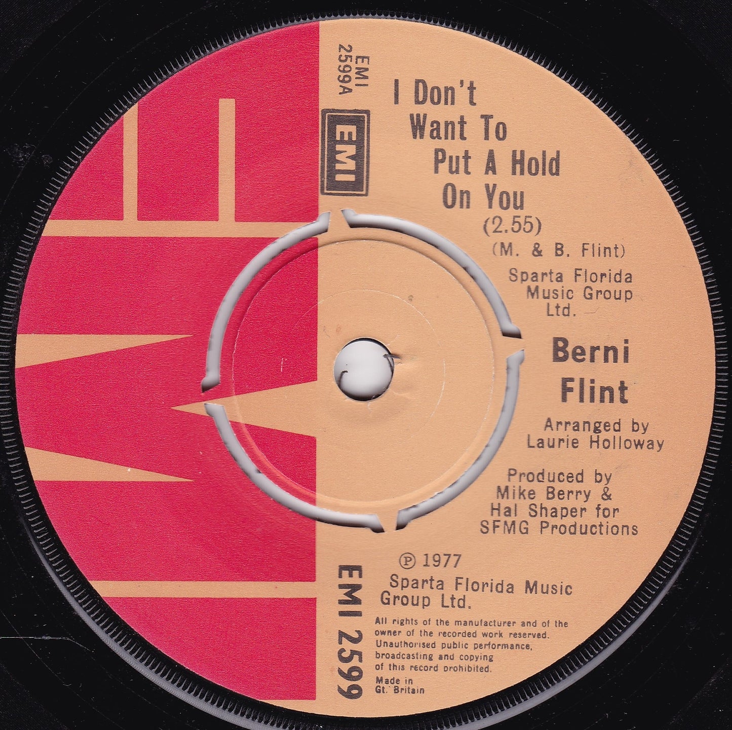 Berni Flint - I Don't Want To Put A Hold On You (1977) 7" vinyl single G+/-