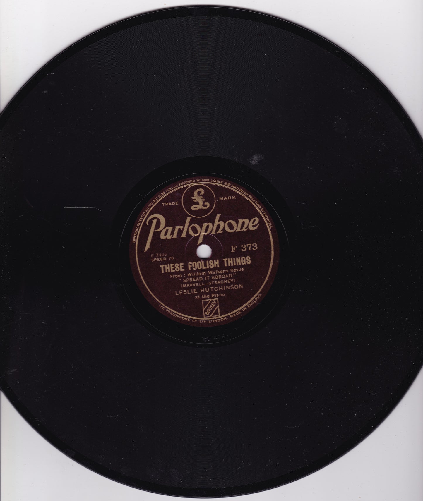 Leslie Hutchinson ‎– These Foolish Things (Parlophone 1936) 10" shellac VG/-