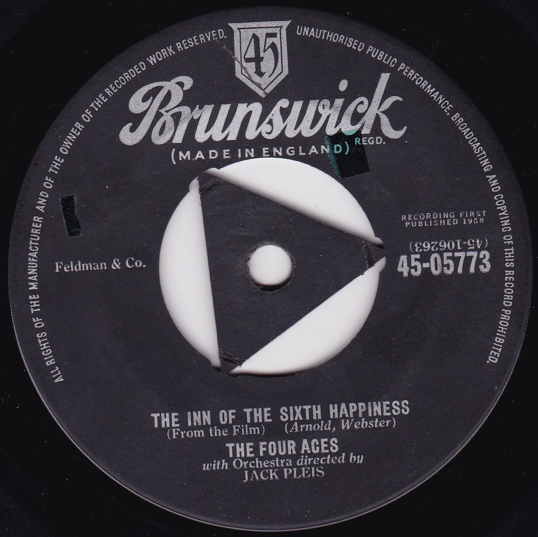 The Four Aces – The Inn Of The Sixth Happiness (Brunswick 1958) 7" vinyl single G+/-