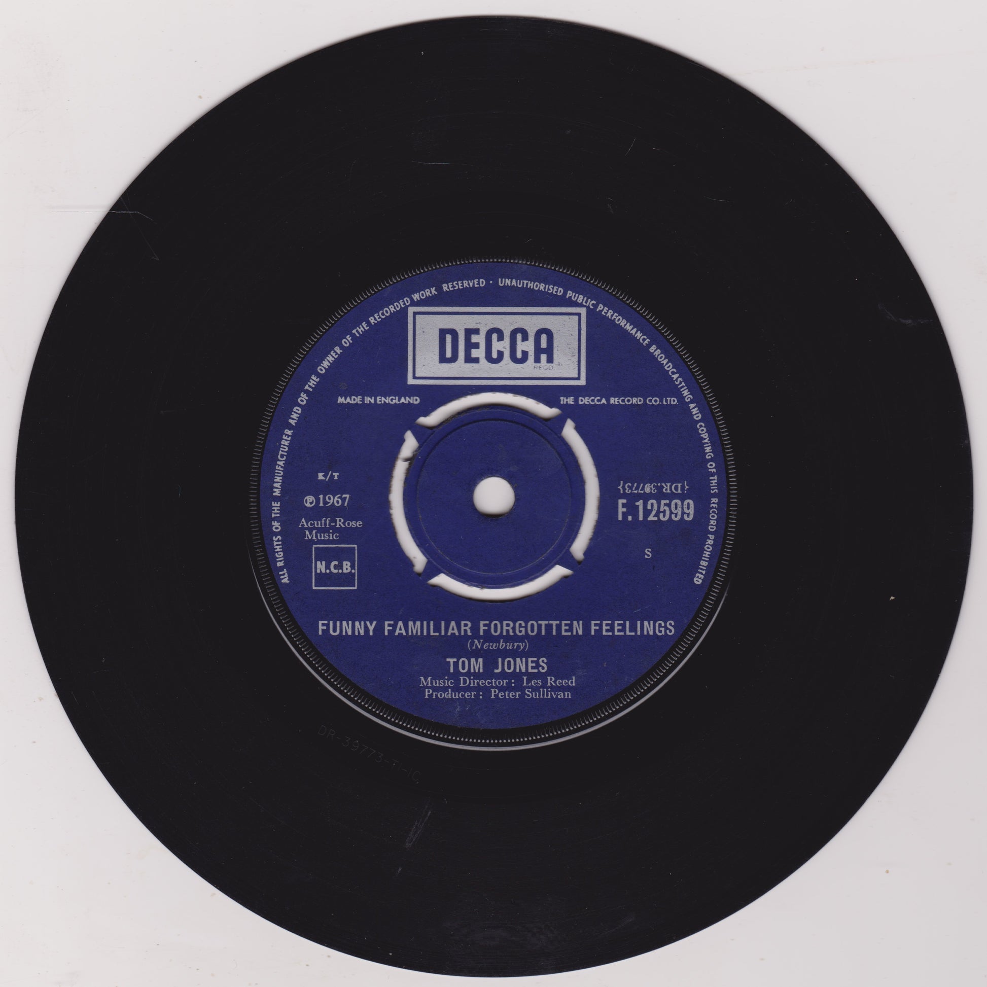 Black vinyl record with blue label featuring 'Decca' label and text