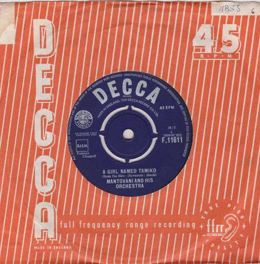 Mantovani And His Orchestra - A Girl Named Tamiko (Decca 1963) 7" vinyl single VG/-