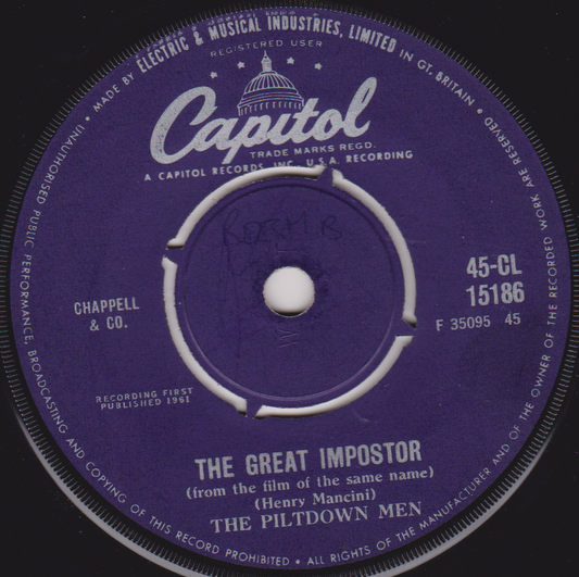 The Piltdown Men – The Great Impostor (Capitol 1961) 7" vinyl single VG/-