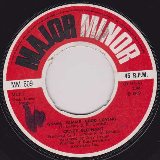 Crazy Elephant ‎– Gimme Gimme Good Lovin' (Major Minor 1969) 7" vinyl single VG/- jukebox