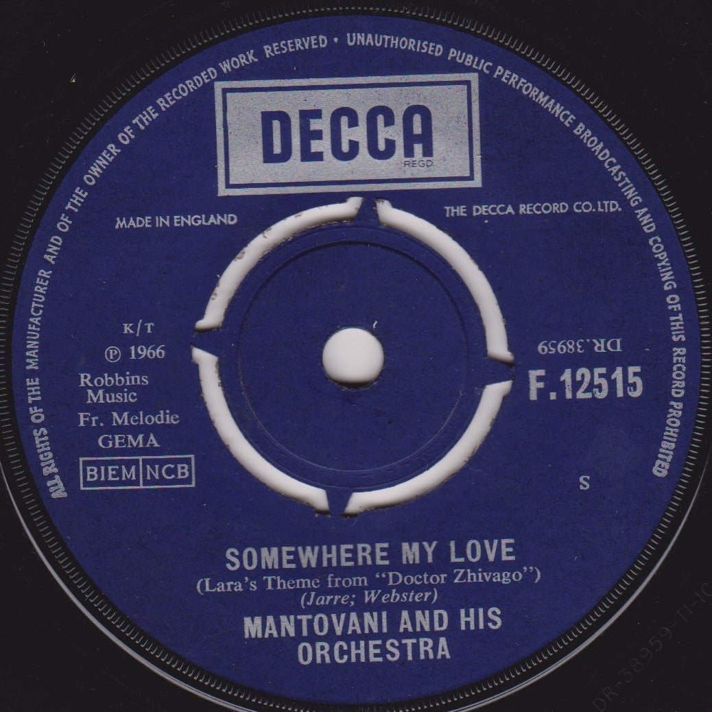 Mantovani And His Orchestra ‎– Games That Lovers Play (Decca 1966) 7" vinyl single VG/-