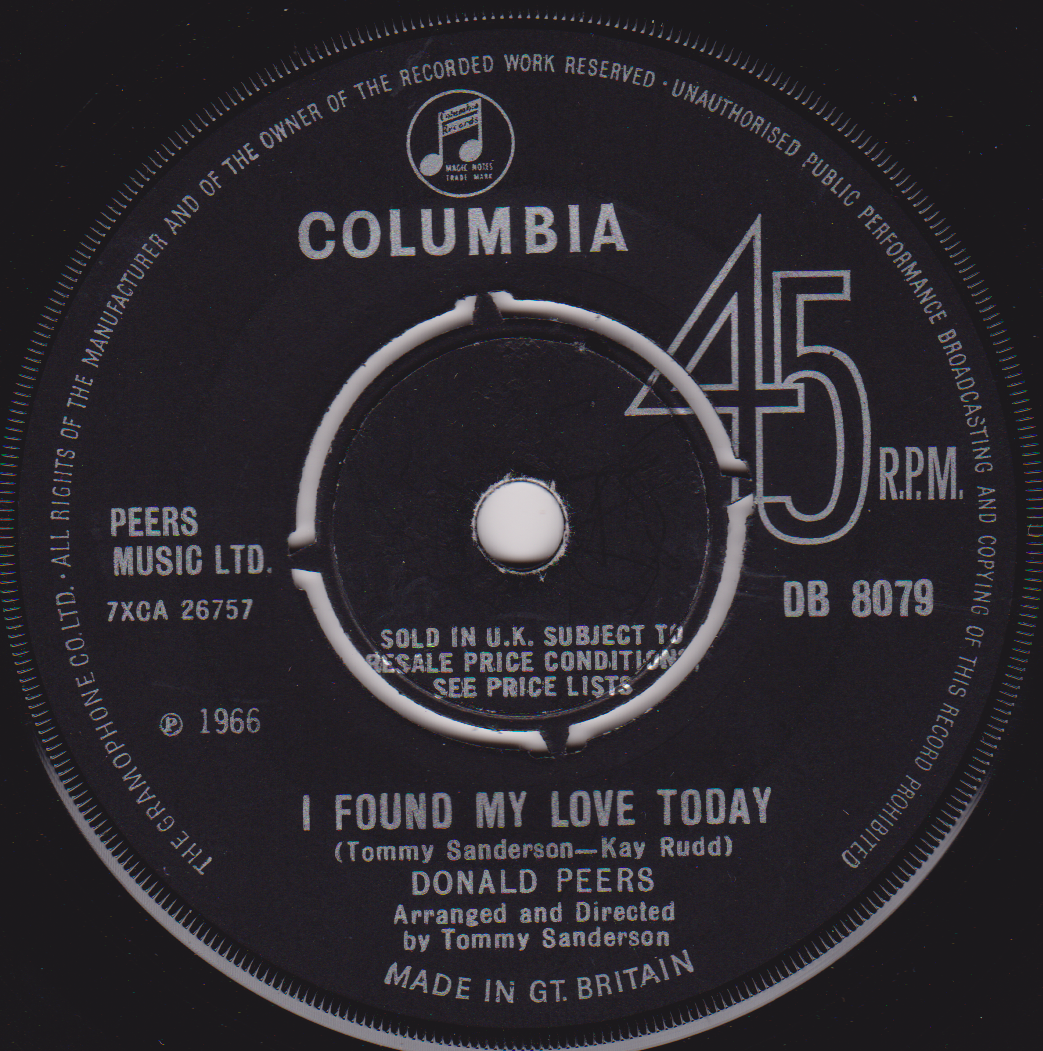 Donald Peers – Games That Lovers Play (Columbia 1966) 7" vinyl single VG/-