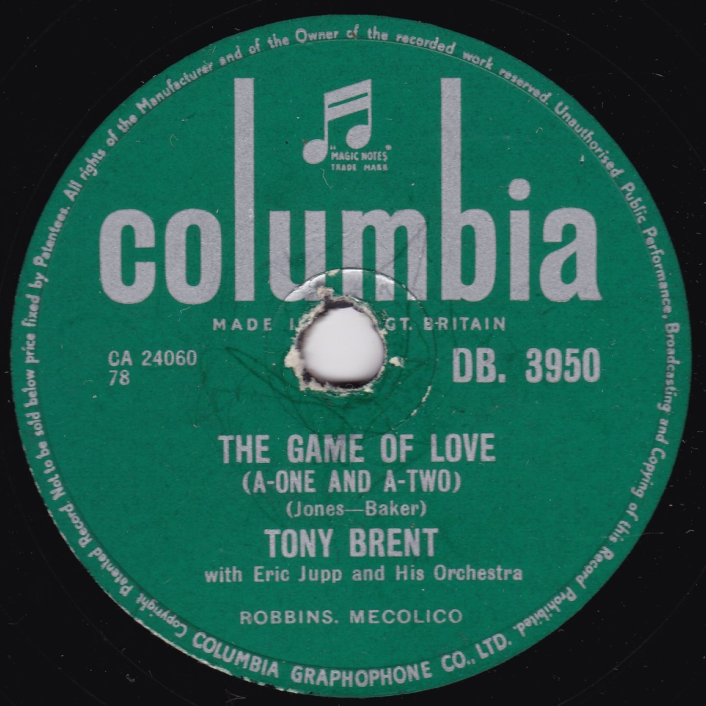 Tony Brent - The Game Of Love / Dark Moon (Columbia 1957) 10" shellac VG/-