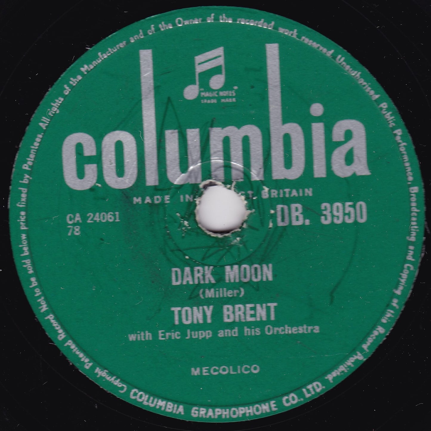 Tony Brent - The Game Of Love / Dark Moon (Columbia 1957) 10" shellac VG/-