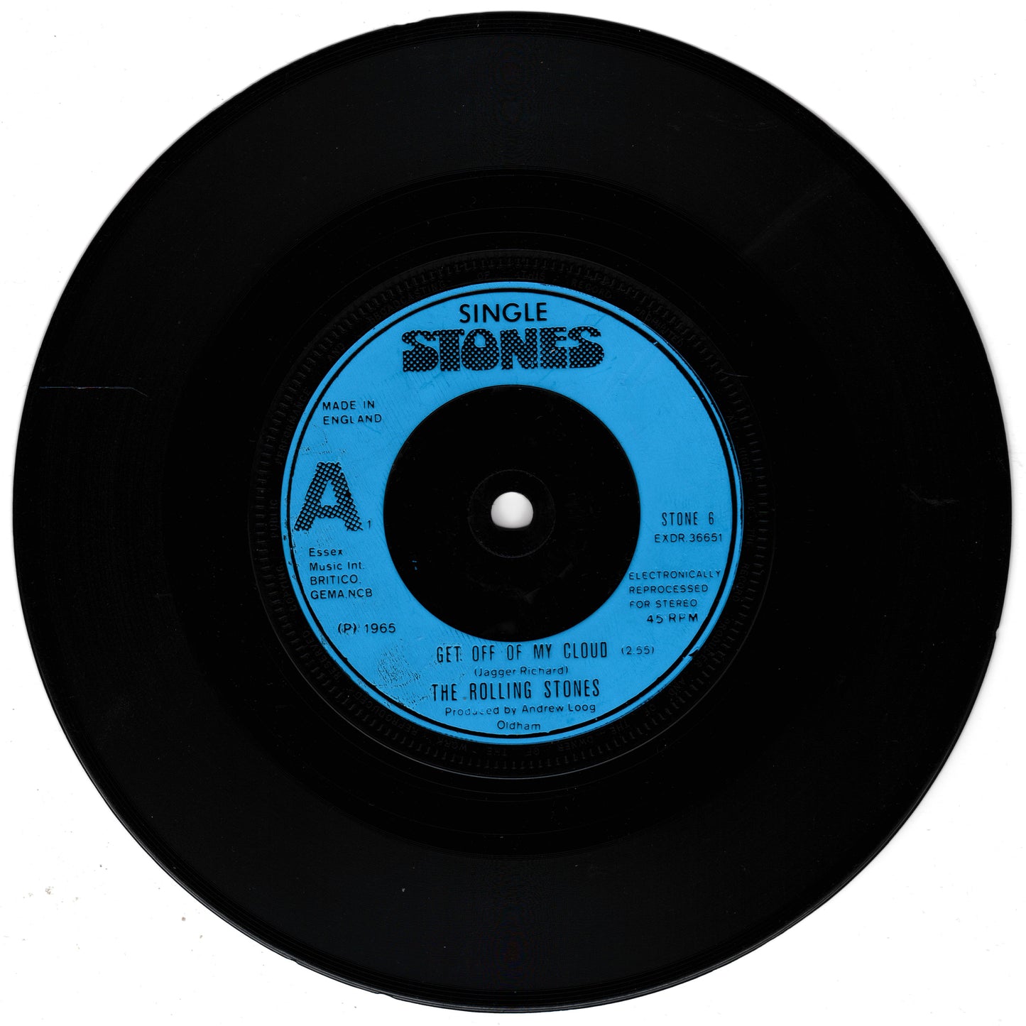 Black vinyl record with blue label featuring 'Single Stones' branding