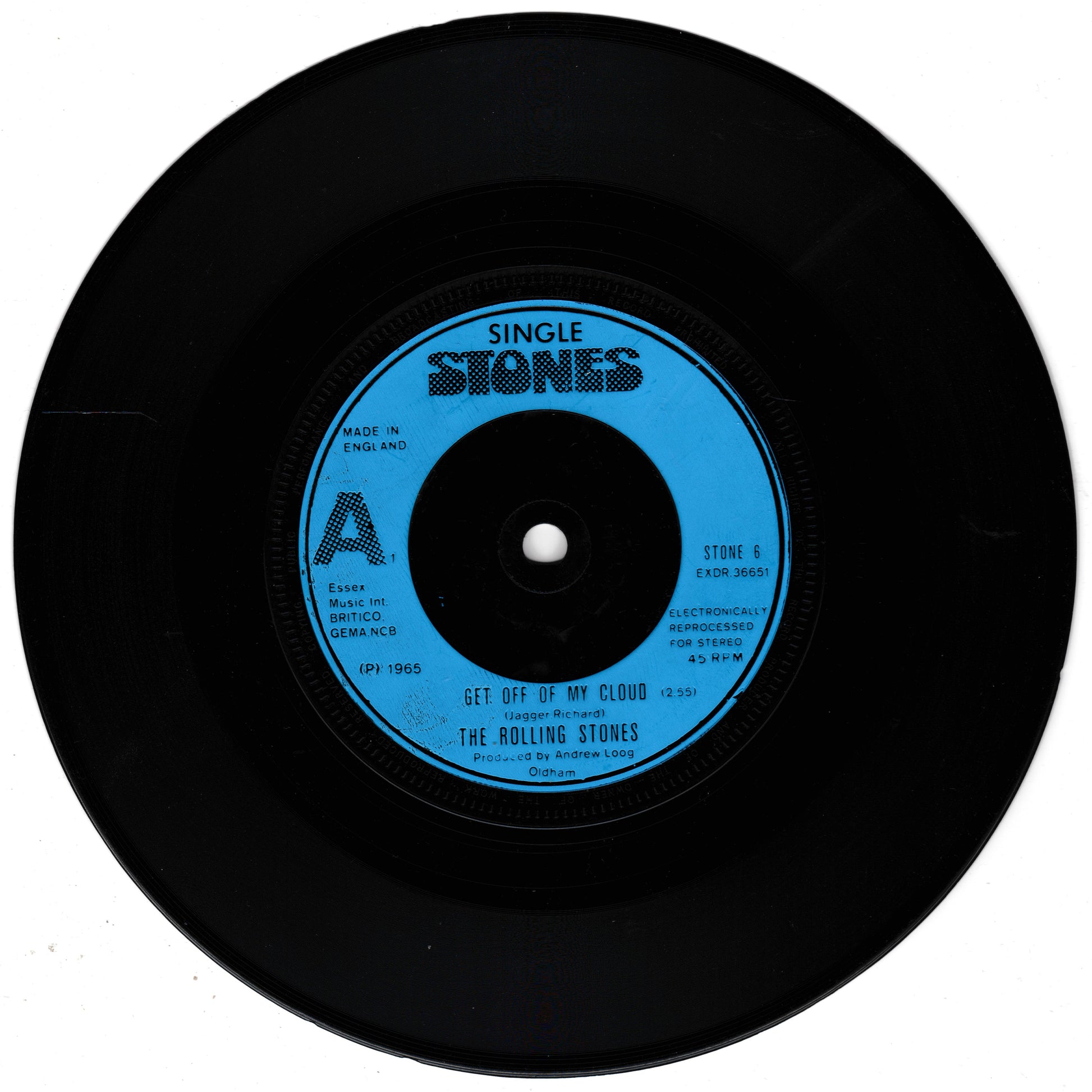 Black vinyl record with blue label featuring 'Single Stones' branding
