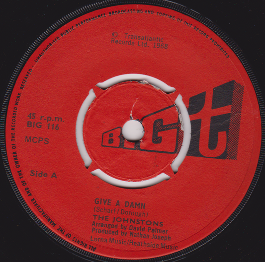 The Johnstons ‎– Give A Damn (Big T 1968) 7" vinyl single G+/-
